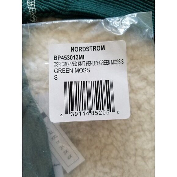 BP Women's Split Neck OSR Cropped  Thermal Knit Henley Shirt Green Moss Size S - Picture 6 of 7